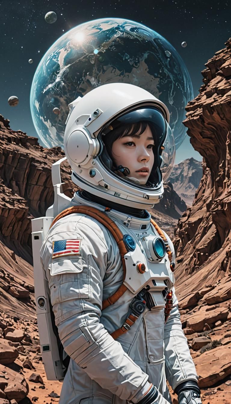 Astronaut Double Exposure in Manhwa Style