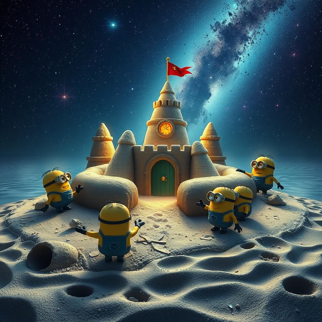 Minions Build Sandcastle: Holographic Cosmic Illustration