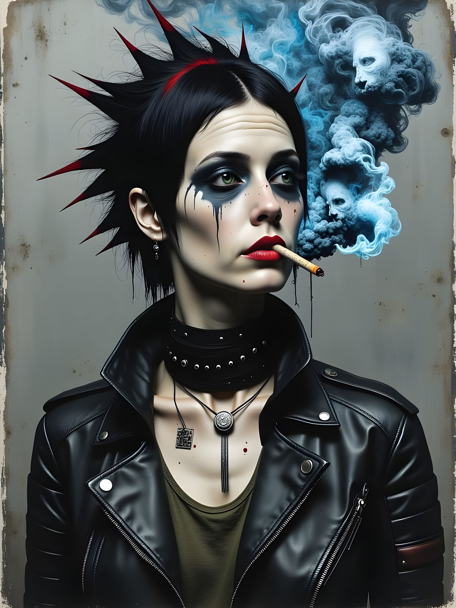 Mysterious Punk Woman in a Smoky Gritty Landscape