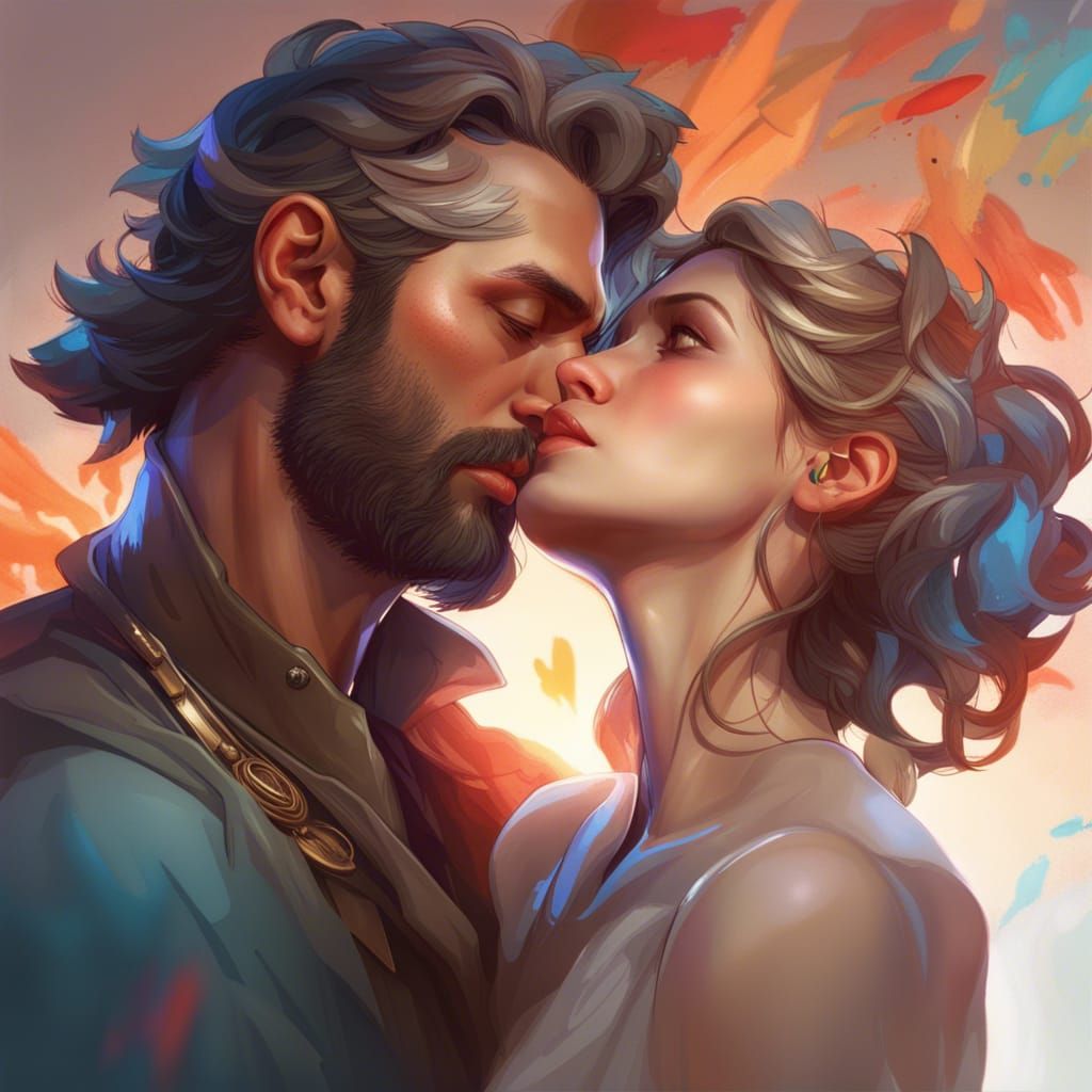 Romantic Kissing Portrait in Hyperdetailed Digital Art Style