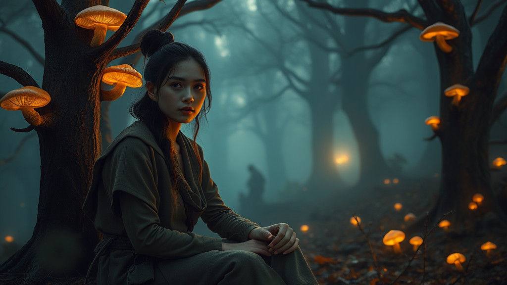 Ethereal Forest Scene with Woman in Fantasy Style