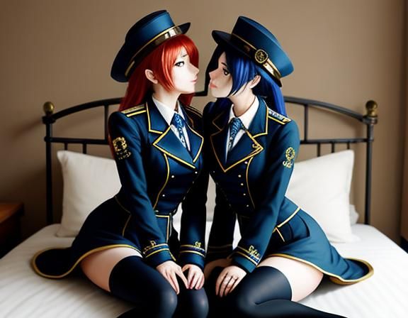 Steampunk Anime Twins Kissing in Bedroom