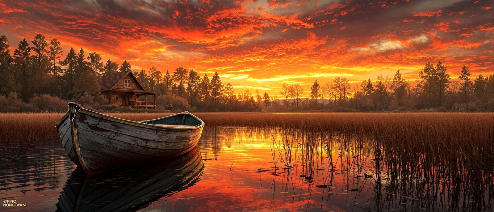 Cattails and Crimson Skies