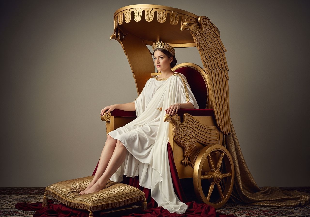 Regal Roman Empress on Gold Chariot Throne