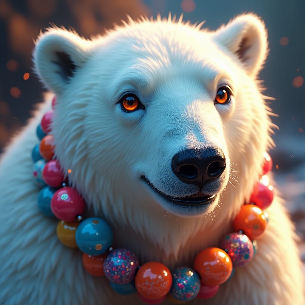 Polar Bear Adorned with Colorful Beads