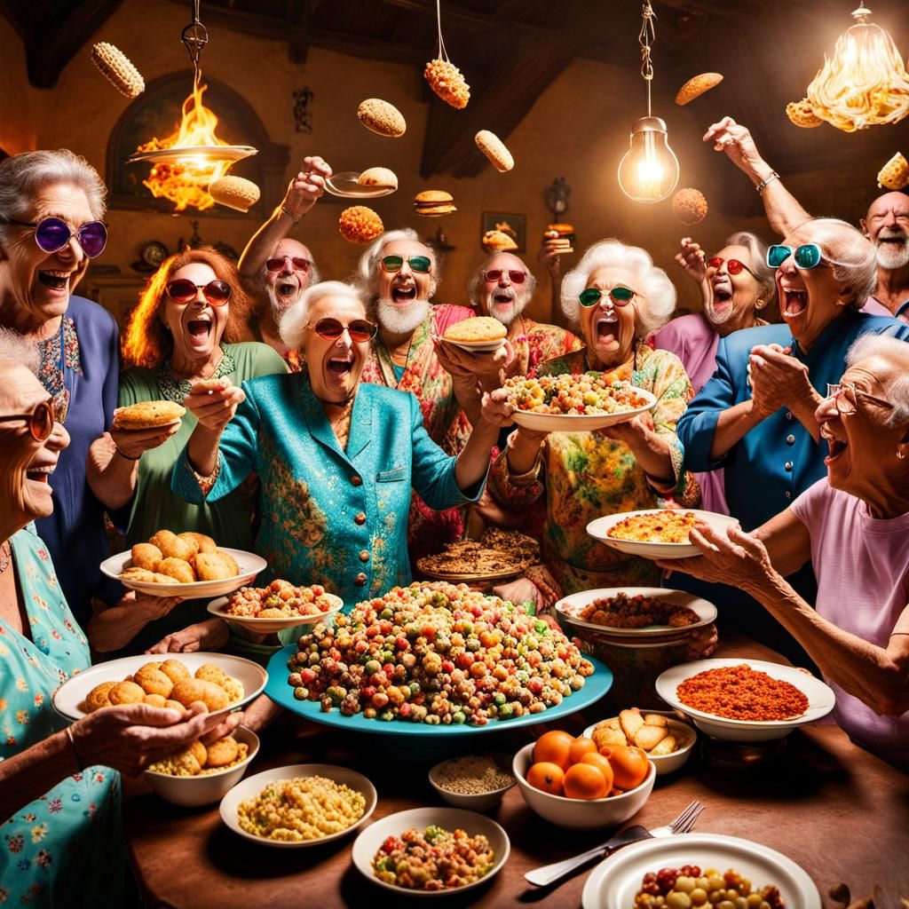 Joyful Nursing Home Dinner in Hyperrealism