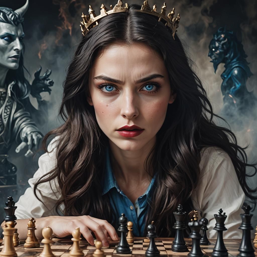 Young Woman Beats Satan at Chess