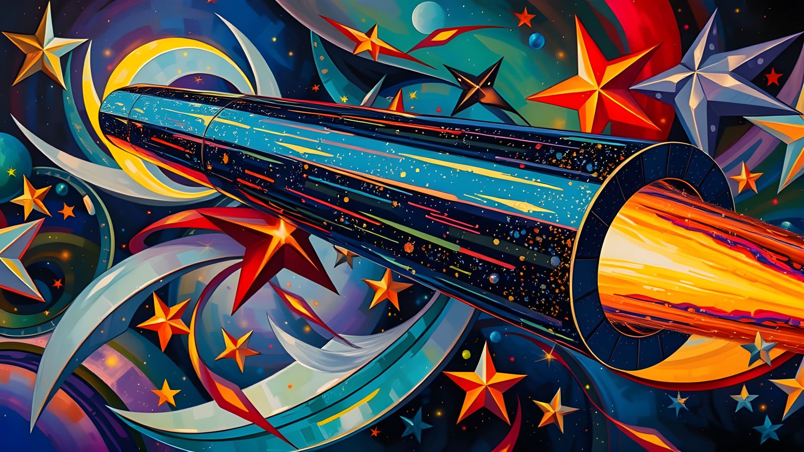 Surreal High-Velocity Cylinder in Impasto Cosmos