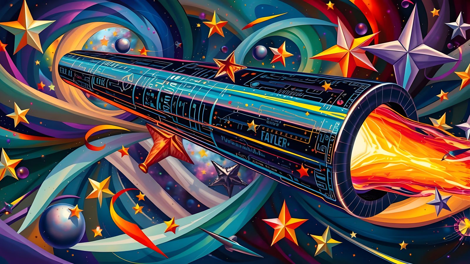 Streaking Cylinder in a Surreal Impasto Cosmos