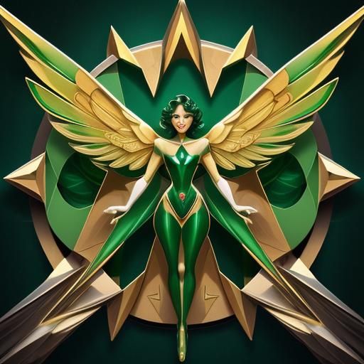 Winged Emerald Gemstone in Art Deco Style