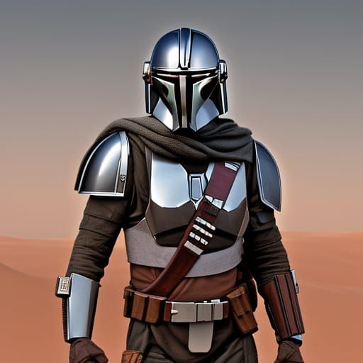 Mandalorian in Desert: Hyperrealistic Matte Painting