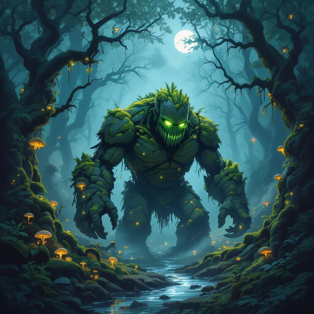 Moss-Covered Golem Awakens in Enchanted Forest