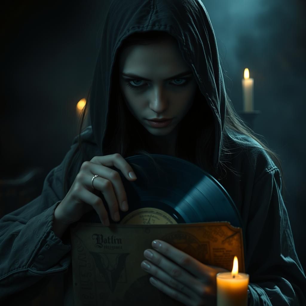 Woman Packing Record in Dark Mystical Style
