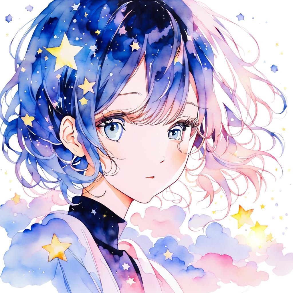 Bioluminescent Cloud Woman in Watercolor Style