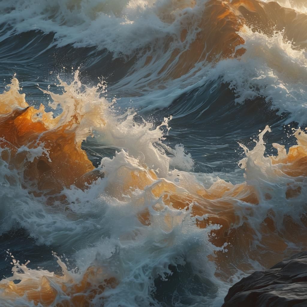 Turbulent Ocean Waves in Hyper-Realistic Digital Painting