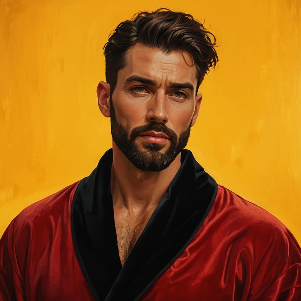 Elegant Man in Red Velvet Robe Portrait
