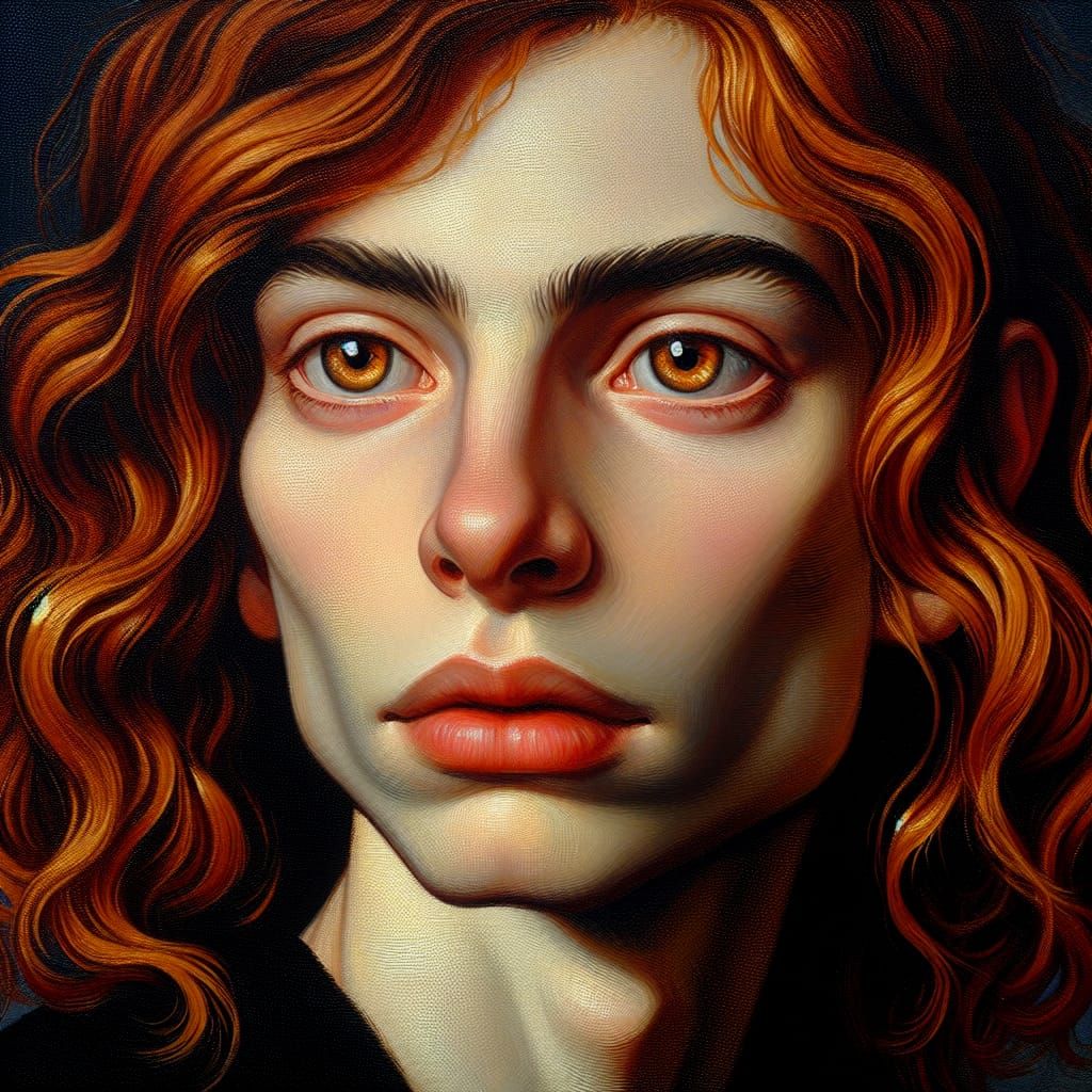 Androgynous Figure with Red Hair, an Oil Painting