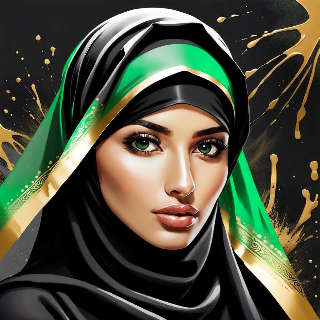 Splash Art Portrait of Arab Woman in Hijab