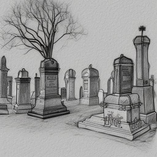 Cemetery at Night: Dark Academia Pencil Sketch