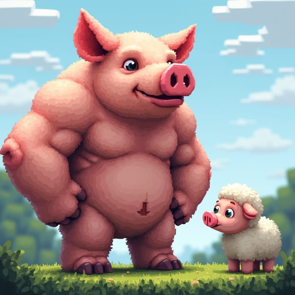 Minecraft Pig Charms Adorable Baby Sheep in Blocky, Pixelate...