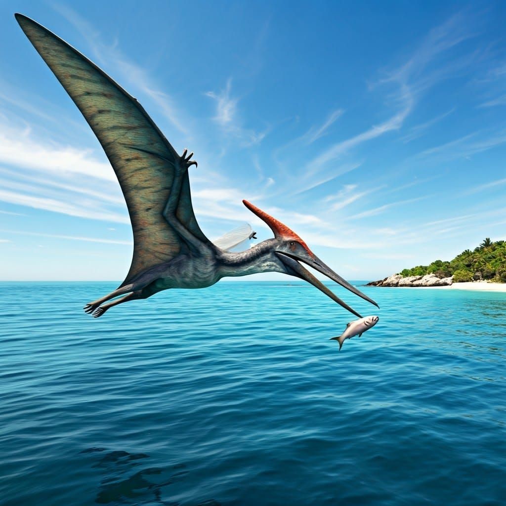 Majestic Pteranodon Catches Fish in Turquoise Ocean