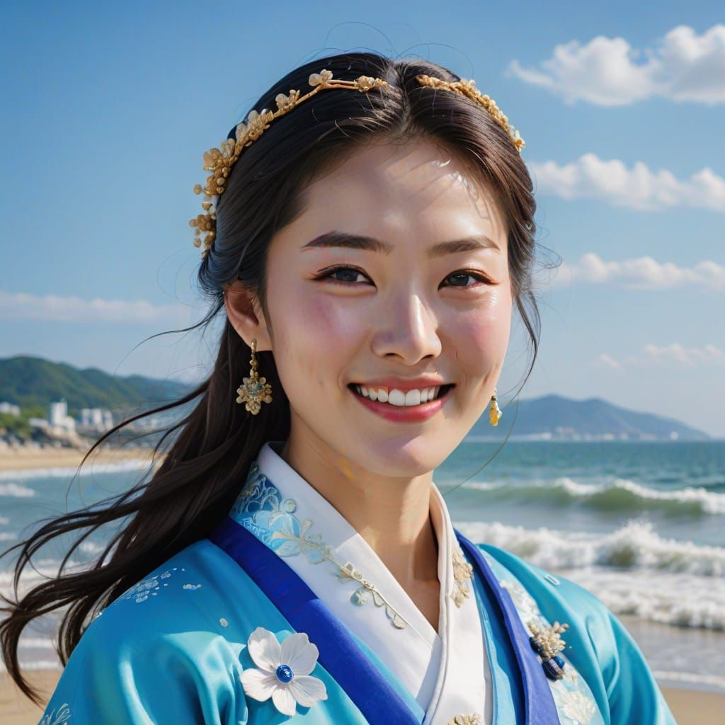 Korean Princess in Blue Hanbok Portrait
