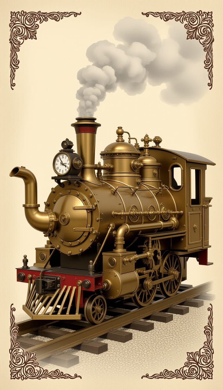 Steampunk Teapot Locomotive in Sepia Tones
