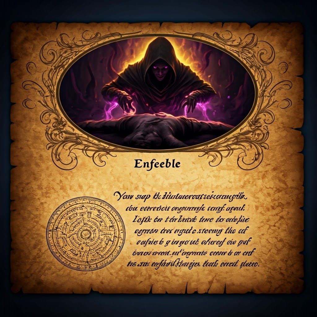 Enfeeble Spell Page in Dark Fantasy Style