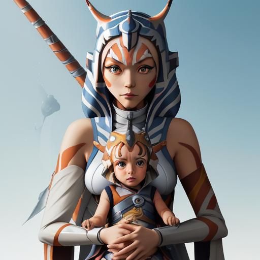 Ahsoka as a Mother: Anime Style Illustration