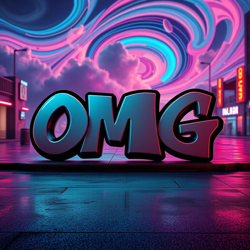 Graffiti "OMG" in 3D with Neon Lights