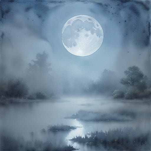 Dreamy Watercolor Moonlit Square