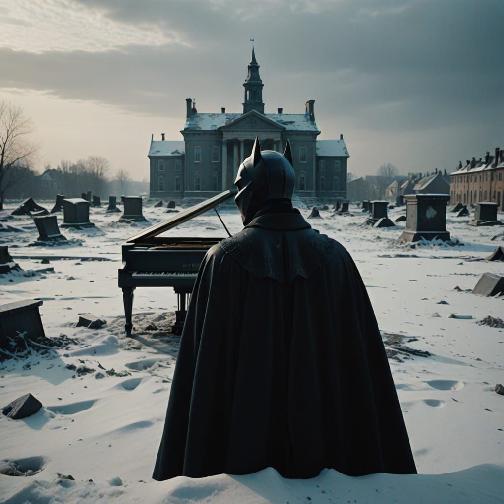 Batwoman in Snow-Drenched Cape in Frozen Wasteland