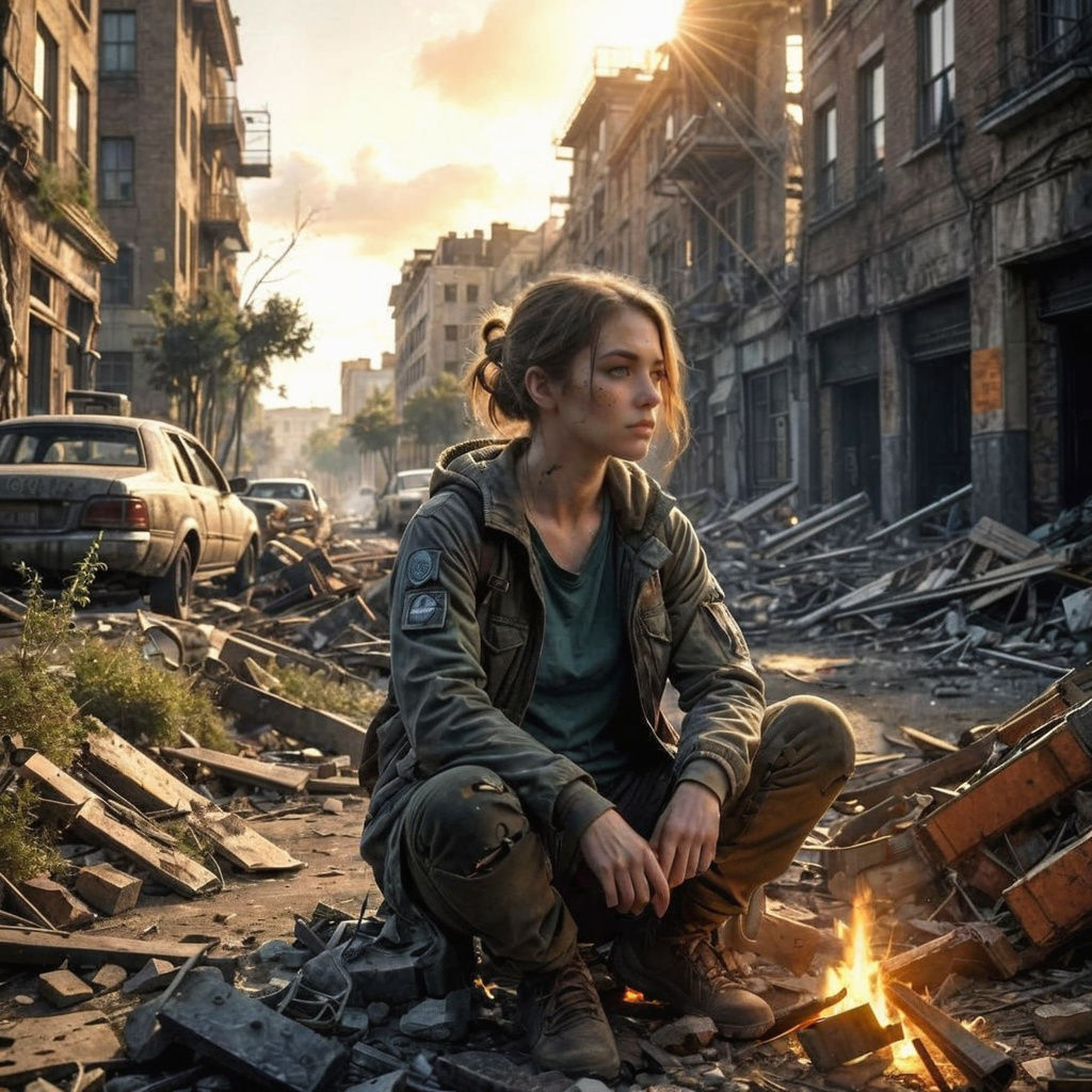 Surreal Post-Apocalyptic Scene Captured at Golden Hour