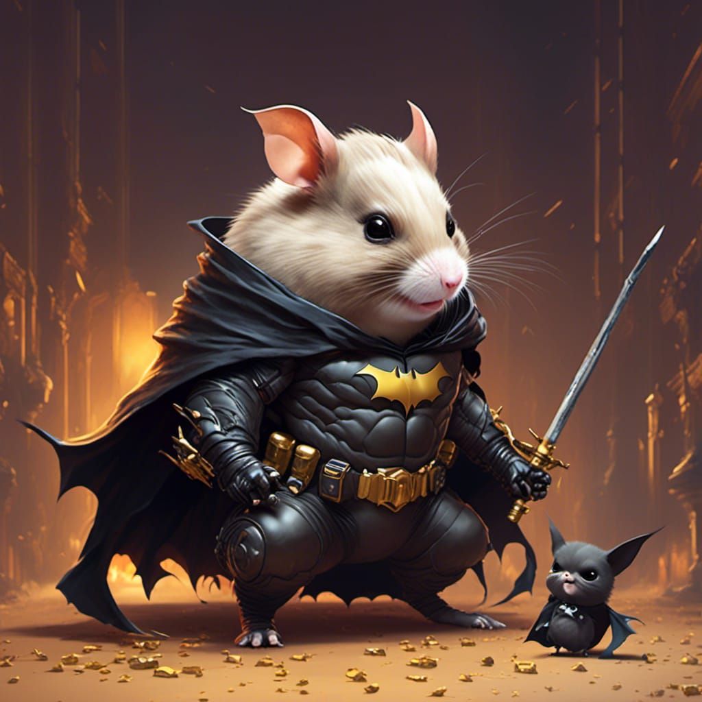 Hamster Batman Concept Art in Anime Style