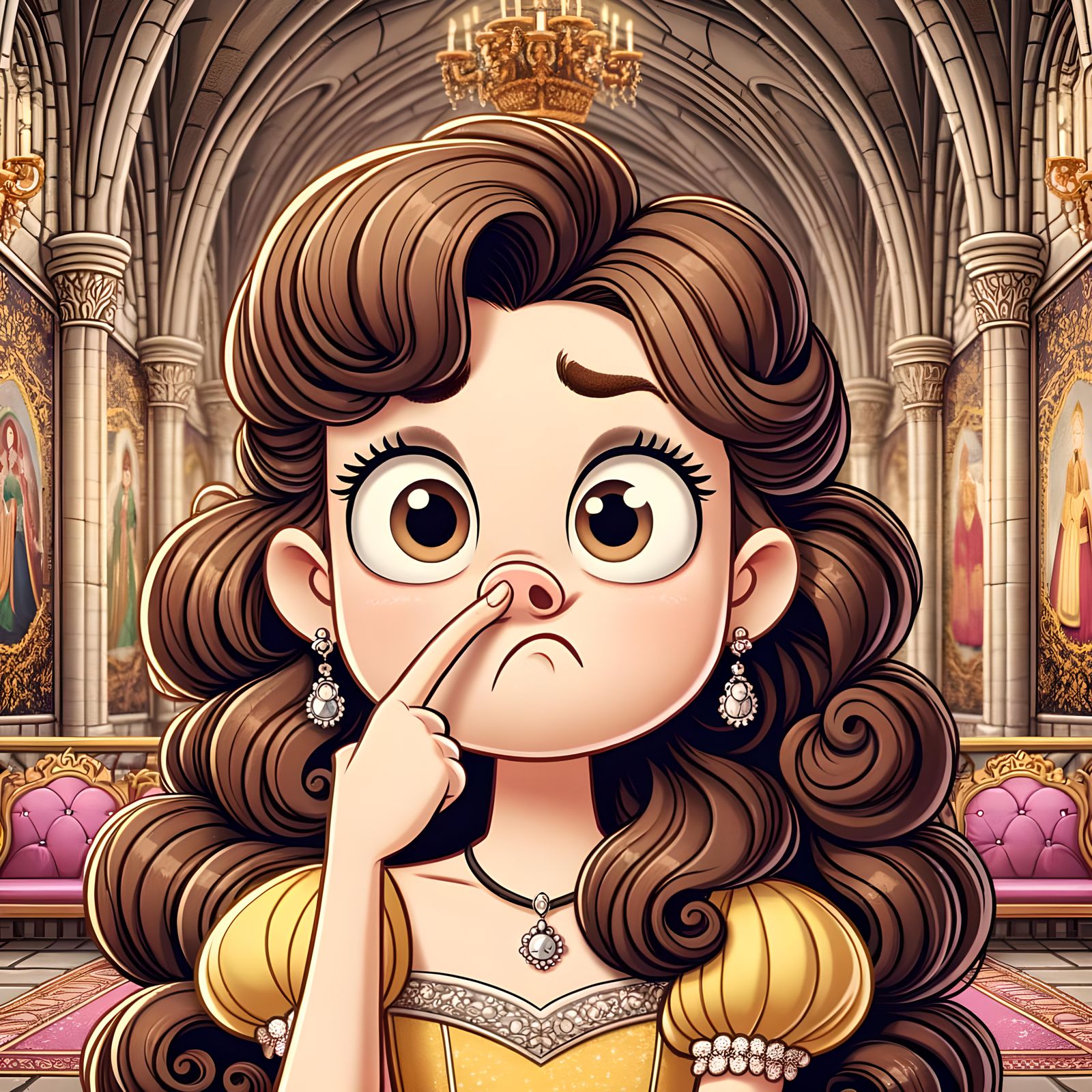 Cartoon Princess Expresses Disgust in Castle