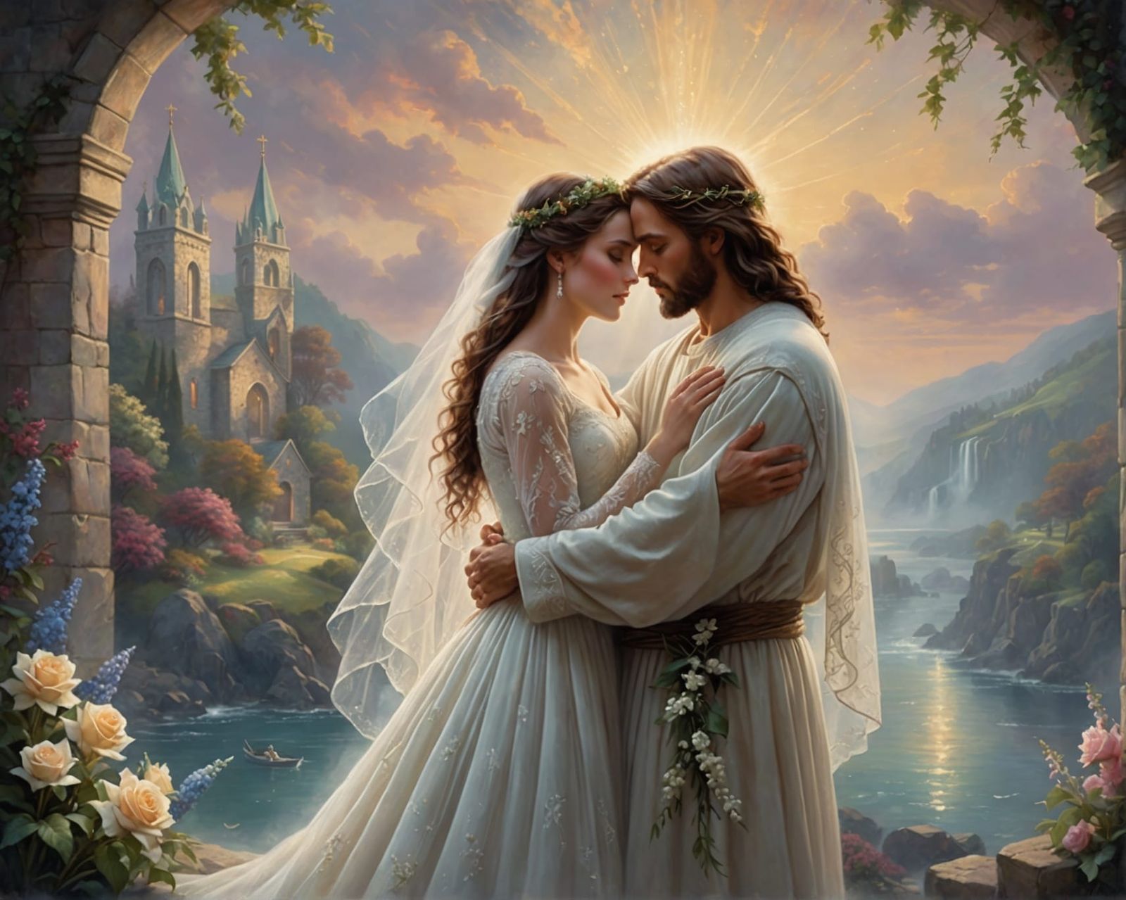 Bride Embraced by Jesus in Ethereal Fantasy Style
