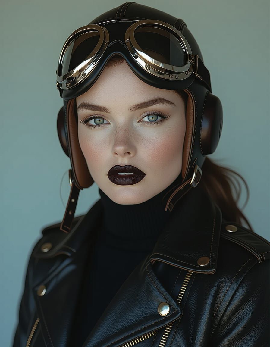 Vintage Aviator Portrait in Haunting Dark Art Style