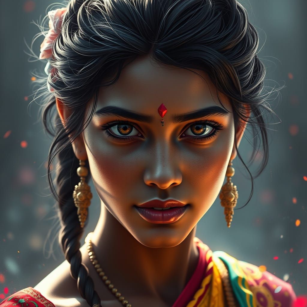 Surreal South Indian Goddess in Traditional Attire