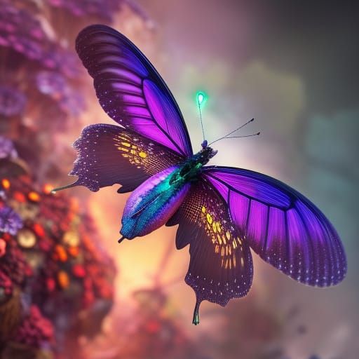 Intricate Butterfly in Fantasycore Flower Forest