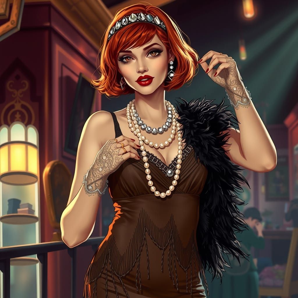 Flapper Dancing in Art Deco Lounge, Royo Style