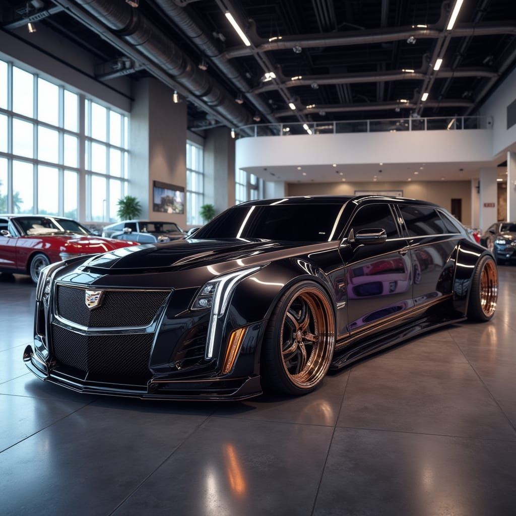 Custom Chopped Cadillac Limousine in Showroom