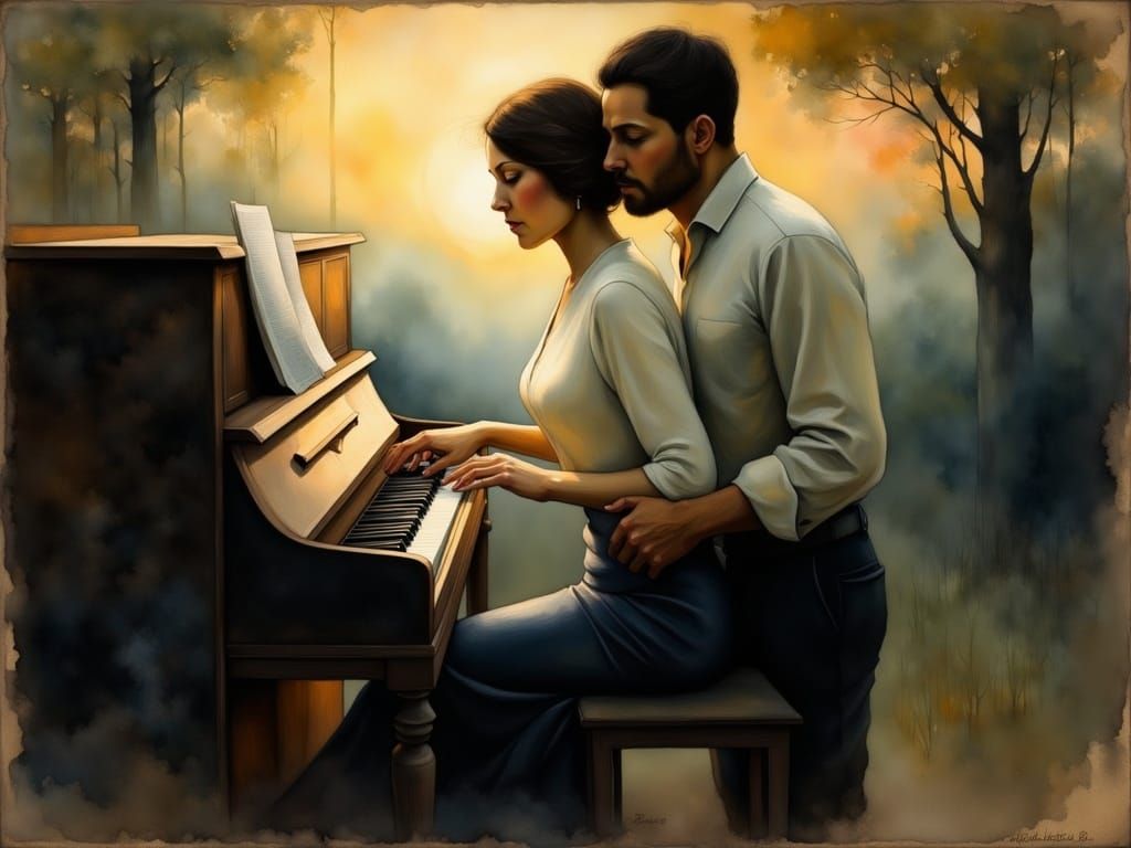 Intimate Piano Moment in Moody, Cinematic Style