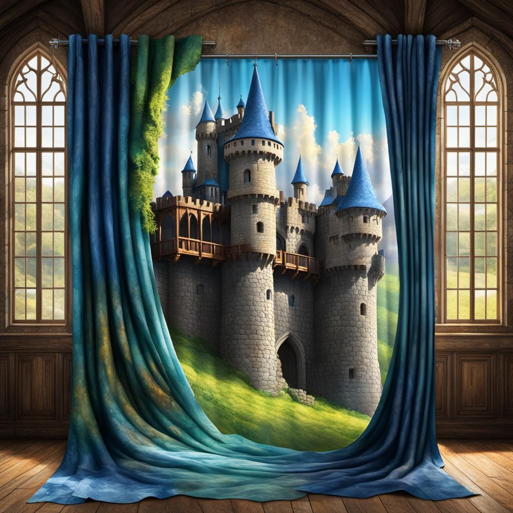 Medieval Castle Room with Windblown Curtains