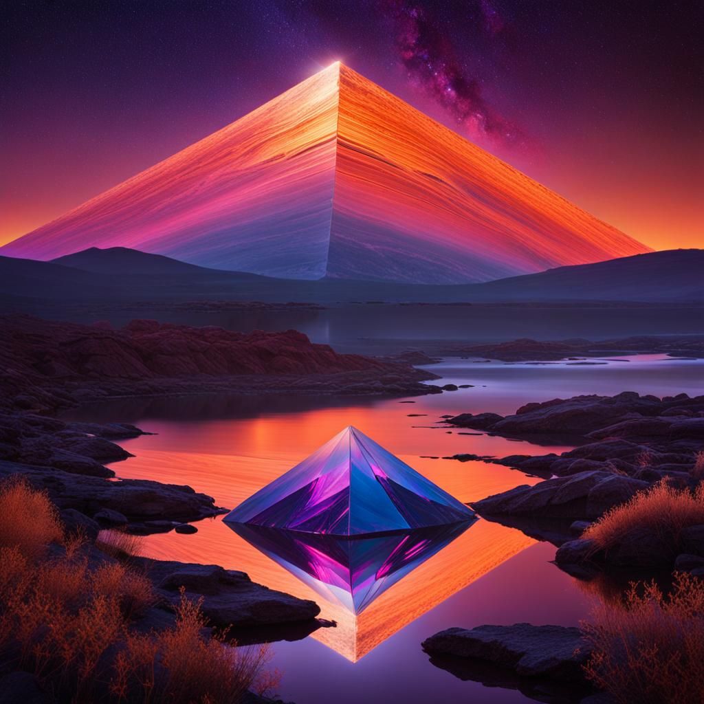 Iridescent Bismuth Crystal Twilight Landscape