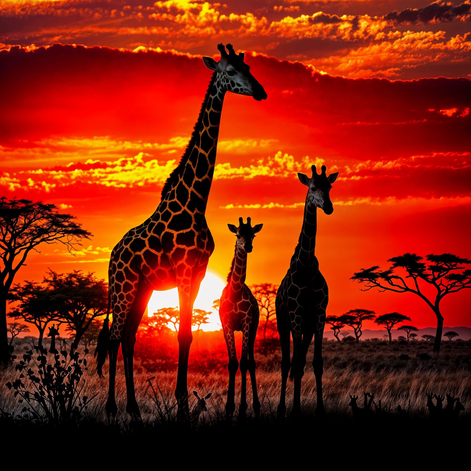 Giraffes Embracing Sunset Serenity in the Serengeti