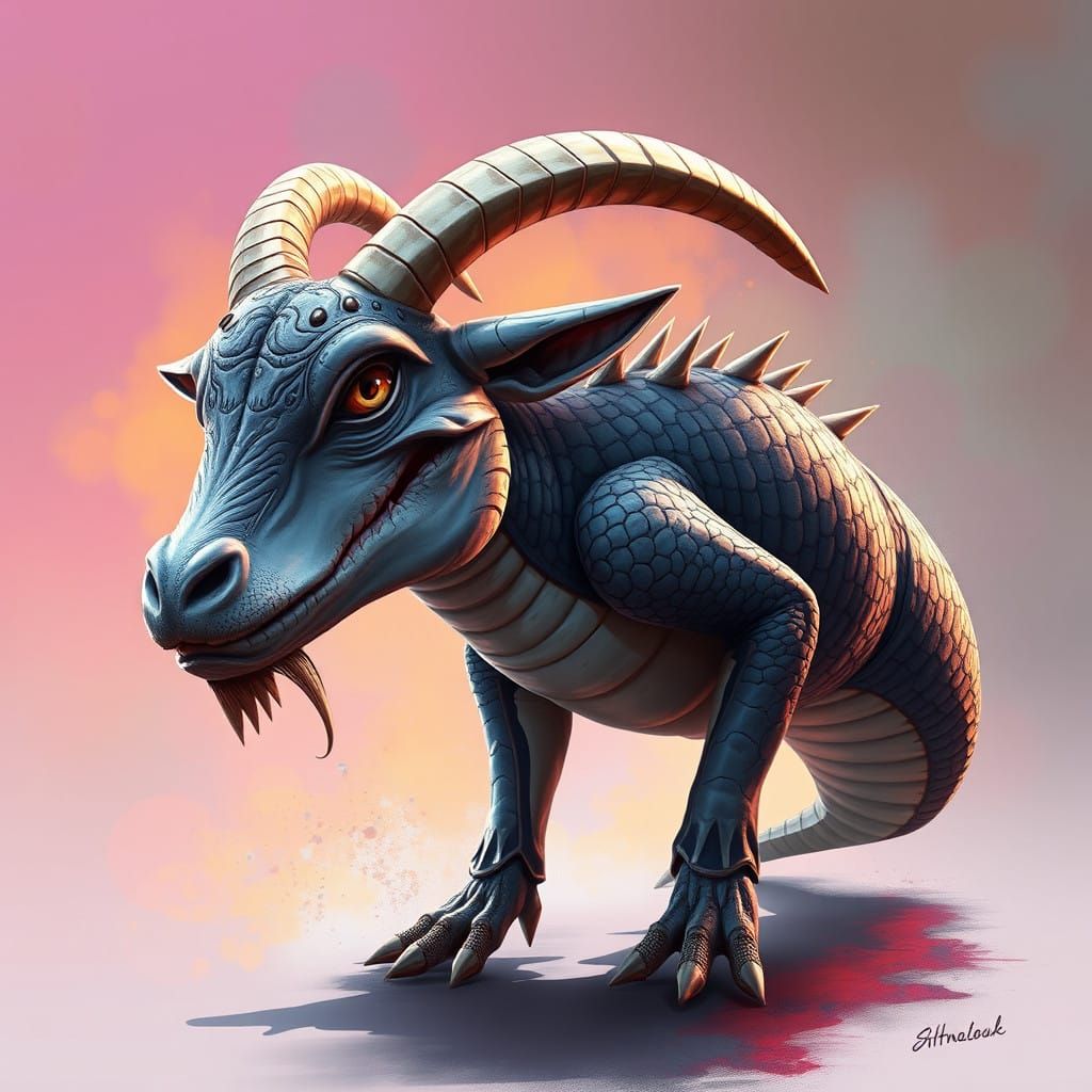 Surreal Goat-Alligator Hybrid in Dynamic Splash Art Composit...