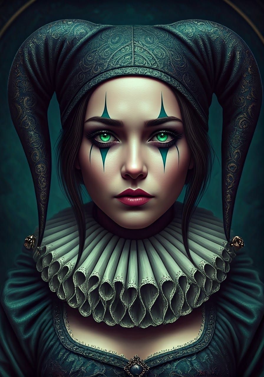 Ethereal Pierrot Siren in Victorian Gothic Attire