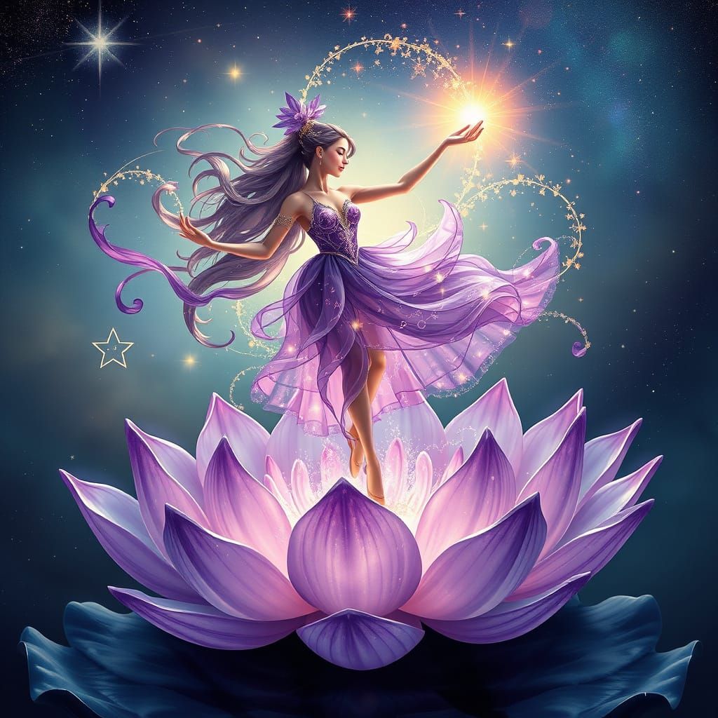 Amethyst Ballerina Dancing Among Stars, Digital Art