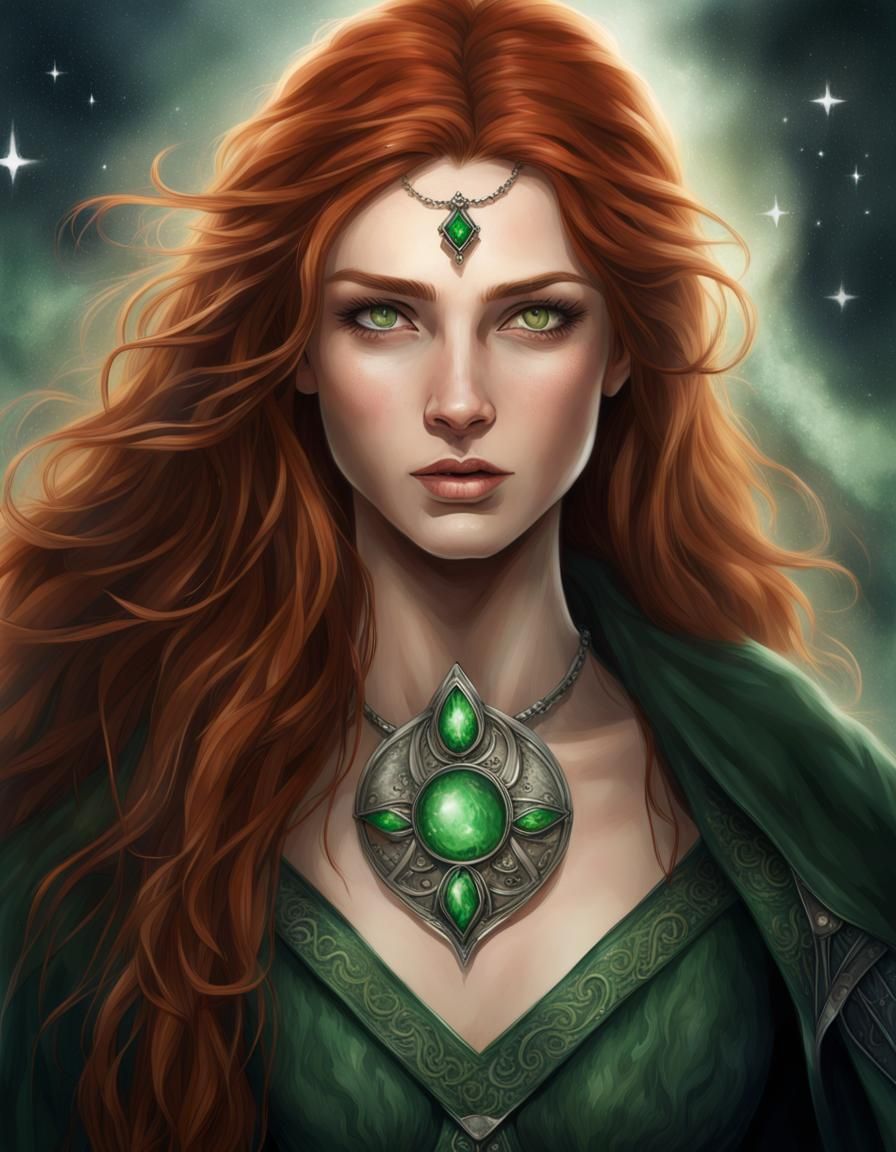 Auburn-Haired Woman Portrait in Art Nouveau Style