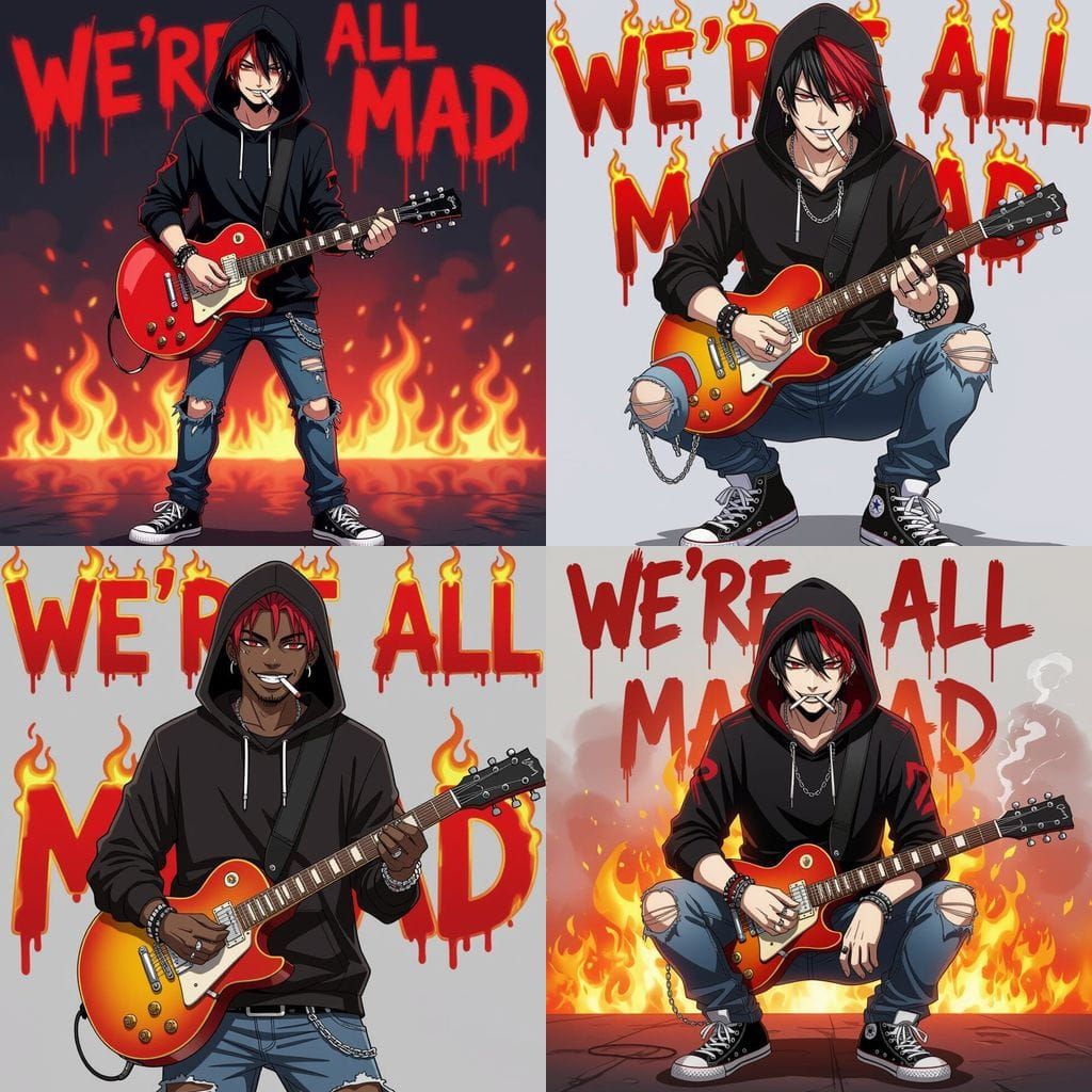 Anime Style Rockstar with Fiery Aura